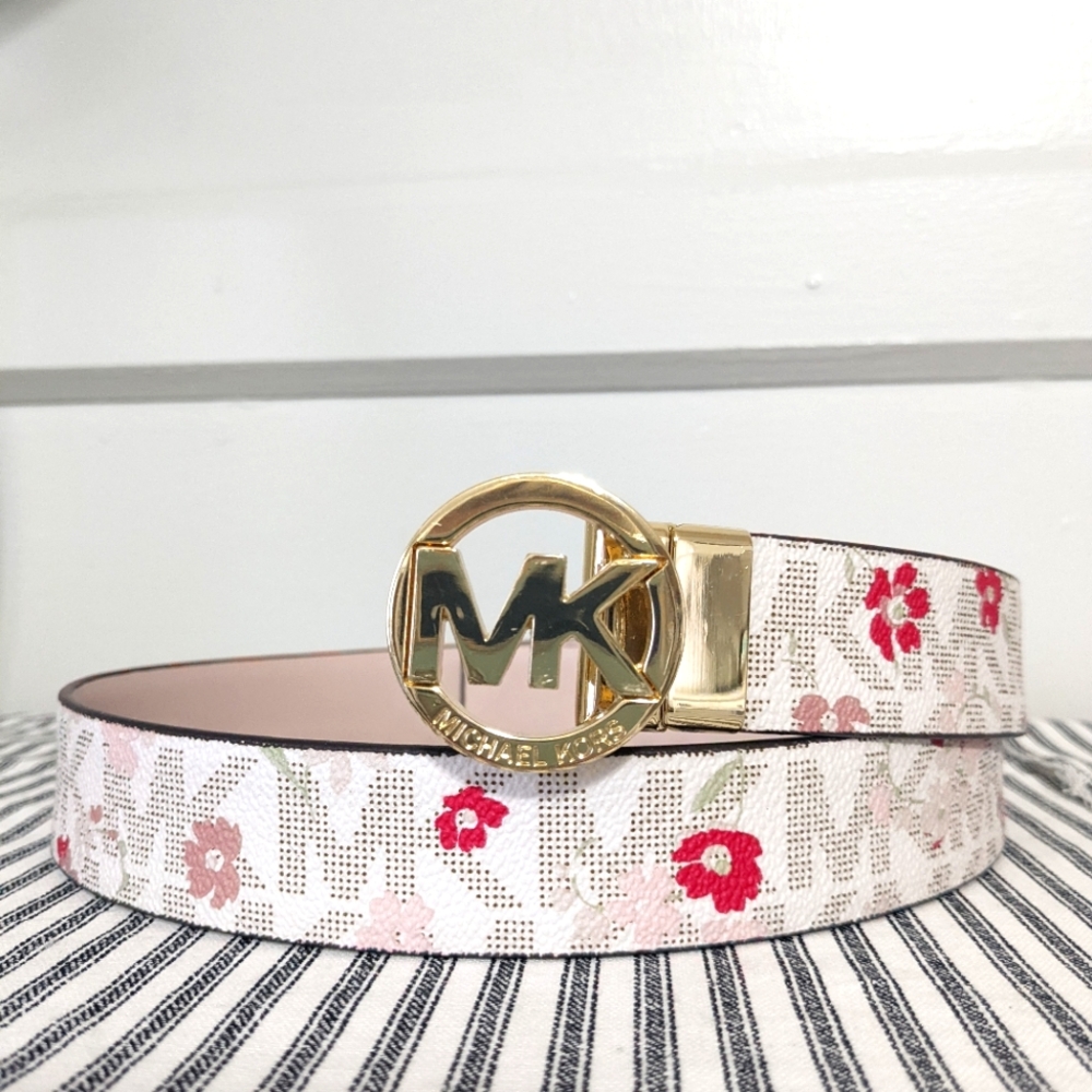 Michael Kors White and Pink Floral Belt